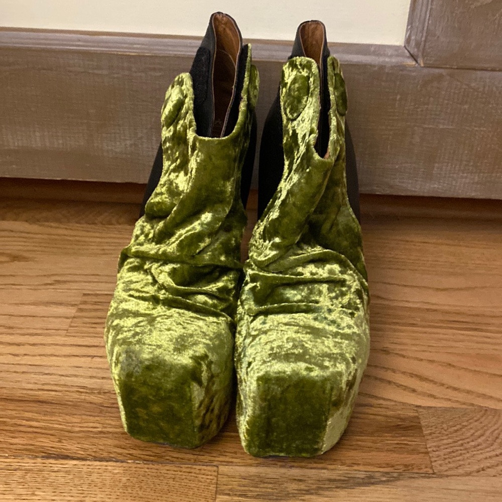 Jeffrey Campbell, chartreuse velvet platform shoes